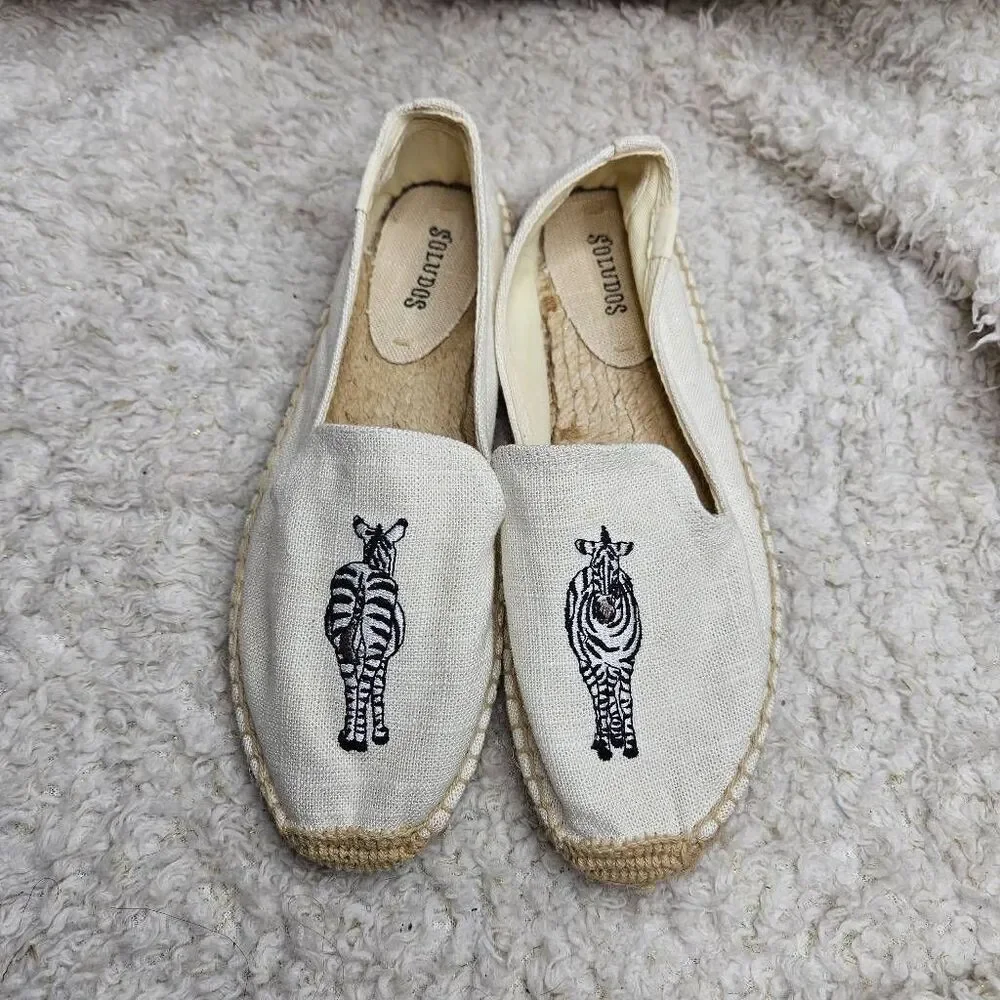 Soludos Embroidered‎ Zebra Smoking Slippers Espadrilles sz 7